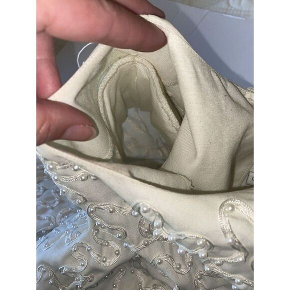 Vnt Sarah Elizabeth Dress Crew Neck Beaded Pearl Button Shoulder Pads 10 Petite - Picture 11 of 16